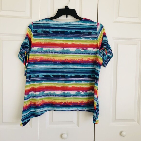 ALFRED DUNNER WOMENS TOP PETITE LARGE CREW NECK, SHORT SLEEVE STRIPED SHARKBITE - Picture 3 of 7